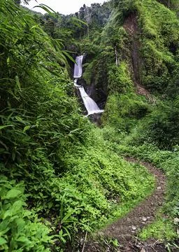 Beautiful view of the waterfall. Stock Photos