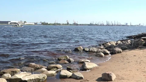Beautiful view of wavy deep blue Daugava river from bank Stock Footage 110844949