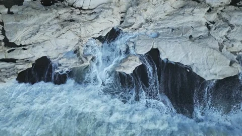 Beautiful view of the white cliffs and the sea coast during a storm Stock Footage 254484211