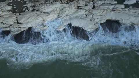 Beautiful view of the white cliffs and the sea coast during a storm Stock Footage 254484232
