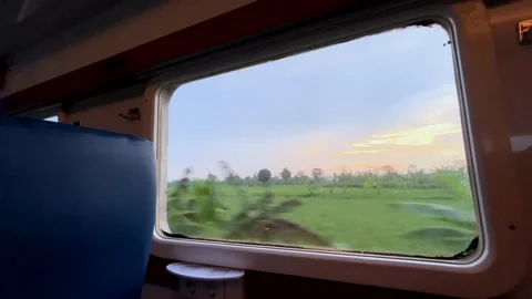 Beautiful view from the window of a long-distance train. Stock Footage 319412924