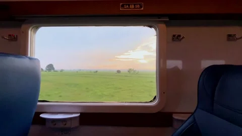 Beautiful view from the window of a long-distance train. Stock Footage 319412955