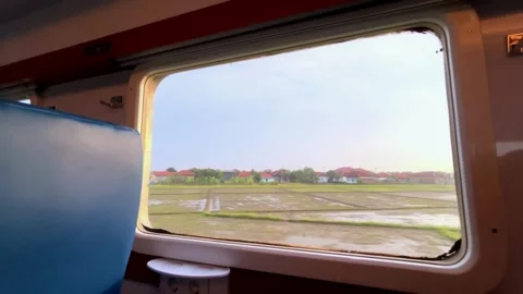 Beautiful view from the window of a long-distance train. Stock Footage 319412960
