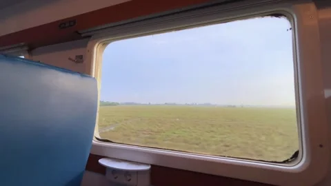 Beautiful view from the window of a long-distance train. Stock Footage 319412961