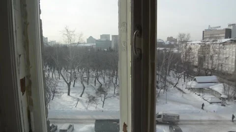 Beautiful view from the window on the park landscape Stock-Footage 129708089
