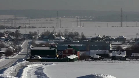 Beautiful view of the winter village Stock Footage 60219947