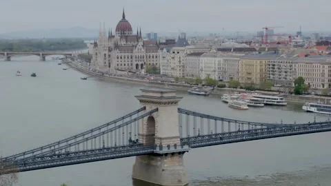 Beautiful views of the Danube River and iconic landmarks in Budapest Hungary on Stock Footage 333507856