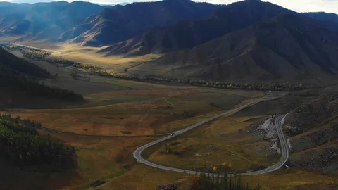 Beautiful views of the mountains and forests of Altai in the fall on a sunny day Stock Footage 119415809