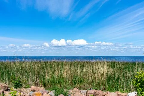 Beautiful views open up along the shore of the Kiev Sea, Ukraine Stock Photos