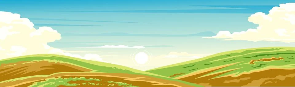Beautiful views of rolling hills Stock Illustration