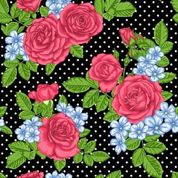 Beautiful vintage seamless pattern with bouquets of roses and leaves. Stock Illustration