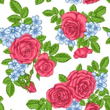 Beautiful vintage seamless pattern with bouquets of roses and leaves. Stock Illustration