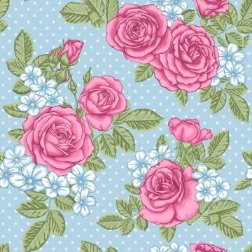 Beautiful vintage seamless pattern with bouquets of roses and leaves. Stock Illustration
