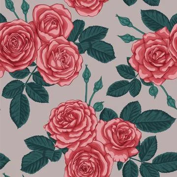Beautiful vintage seamless pattern with bouquets of roses and leaves design.. 스톡 일러스트