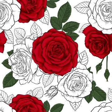 Beautiful vintage seamless pattern with red, black and white roses. design .. イラスト素材