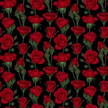 Beautiful vintage seamless pattern with roses, rosebuds, leaves and stems. .. 스톡 일러스트