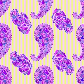 Beautiful violet  paisley seamless background Stock Illustration