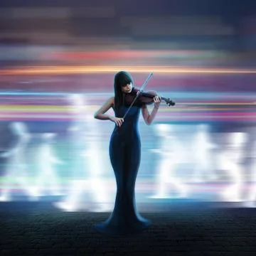 Beautiful violinist Stock Illustration