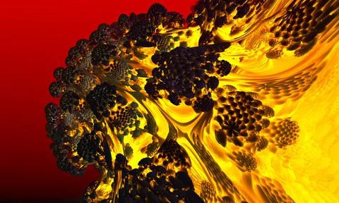 Beautiful volcanic lava tree background, landscape with orange lava flowing i Stock Illustration
