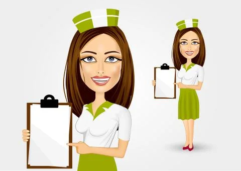 Beautiful waitress pointing to menu 스톡 일러스트