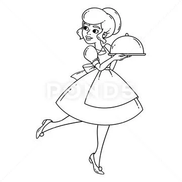 Beautiful waitress with tray. Stock Illustration