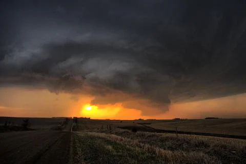 Beautiful Wall Cloud as the Sun Sets in Iowa - TIFF Stock Photos