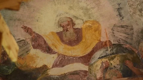 Beautiful wall painting of the Kazan temple of the dome base in church Stock Footage