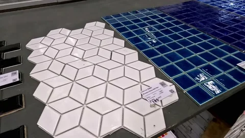 Beautiful Wall Tiles in Mosaic Pattern White Color Stock Footage 236591770