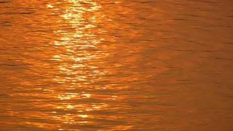 Beautiful warm sunset reflections on water surface Stock Footage 79435323