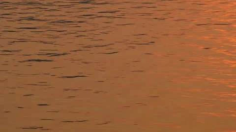 Beautiful warm sunset reflections on water surface Stock Footage 79435372