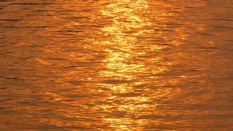 Beautiful warm sunset reflections on water surface Stock Footage 79435898