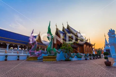 Beautiful wat Ban Den in twilight Stock Photos