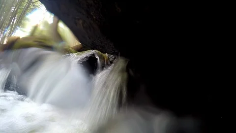 Beautiful water level time-lapse of spring waterfall Stock Footage 128830264