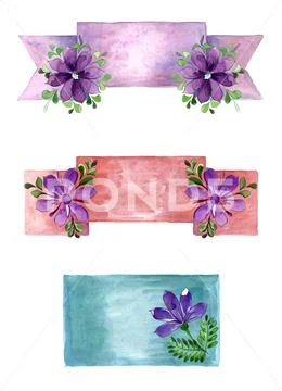 Beautiful watercolor banner with flowers Stock Illustration