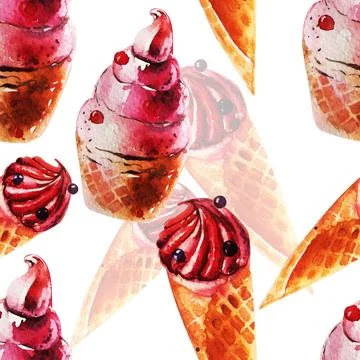 Beautiful watercolor pattern with Cake 스톡 일러스트