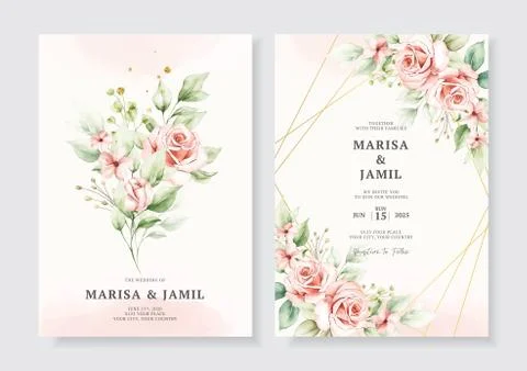 Beautiful watercolor wedding invitation template Stock Illustration