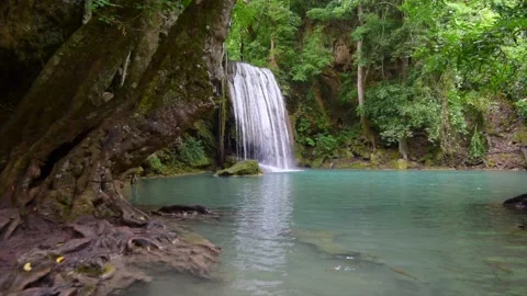 Beautiful waterfall and emerald pool in tropical rain forest in Thailand. Stock Footage 137093192