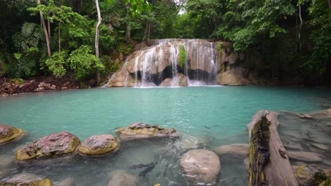 Beautiful waterfall and emerald pool in tropical rain forest in Thailand. Stock Footage 137093221