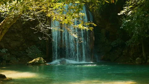 Beautiful waterfall and emerald pool in tropical rain forest in Thailand.. Stock Footage 186114156