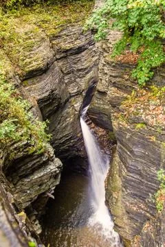 Beautiful waterfall  cascade and fall foliage Stock Photos