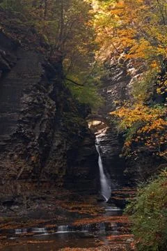 Beautiful waterfall  cascade and fall foliage Stock Photos