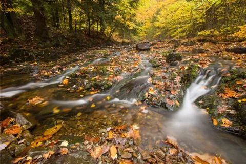 Beautiful waterfall cascade and fall foliage Stock Photos
