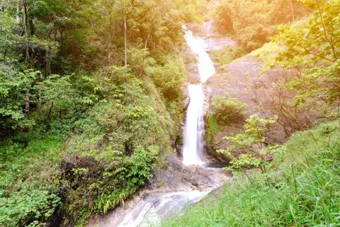 Beautiful waterfall in deep forest in Chiang Mai, Thailand. Stock Photos