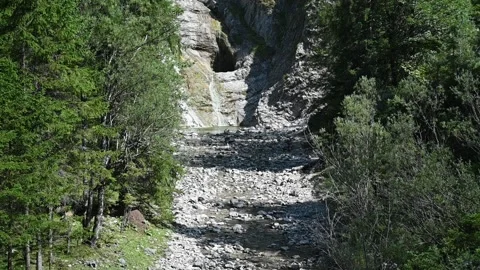 A beautiful waterfall flowing down rocks in summer (slow motion) Stock-Footage 219631482