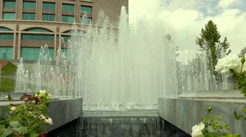 Beautiful Waterfall In Front of a Building 스톡 동영상 56343738