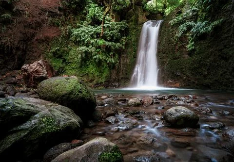 Beautiful waterfall hidden the forest Stock Photos