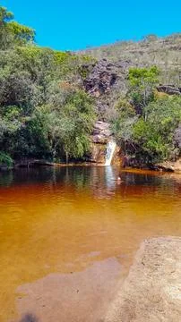 Beautiful waterfall in the Ibitipoca State park valley, Minas Gerais, Brazil Stock Photos
