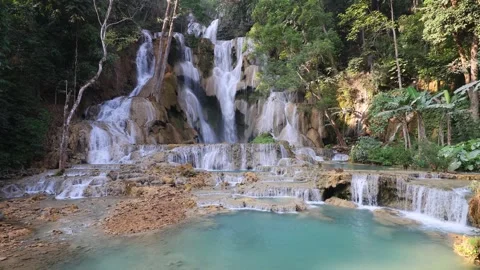 Beautiful waterfall in Laos Stock Footage 300038506