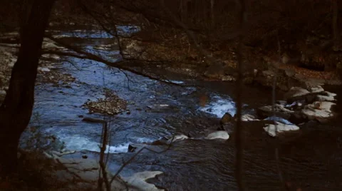 Beautiful waterfall in mountain river with rocks, evening Stock Footage 66304355