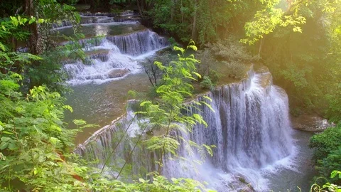 Beautiful waterfall in the national park forest Stock Footage